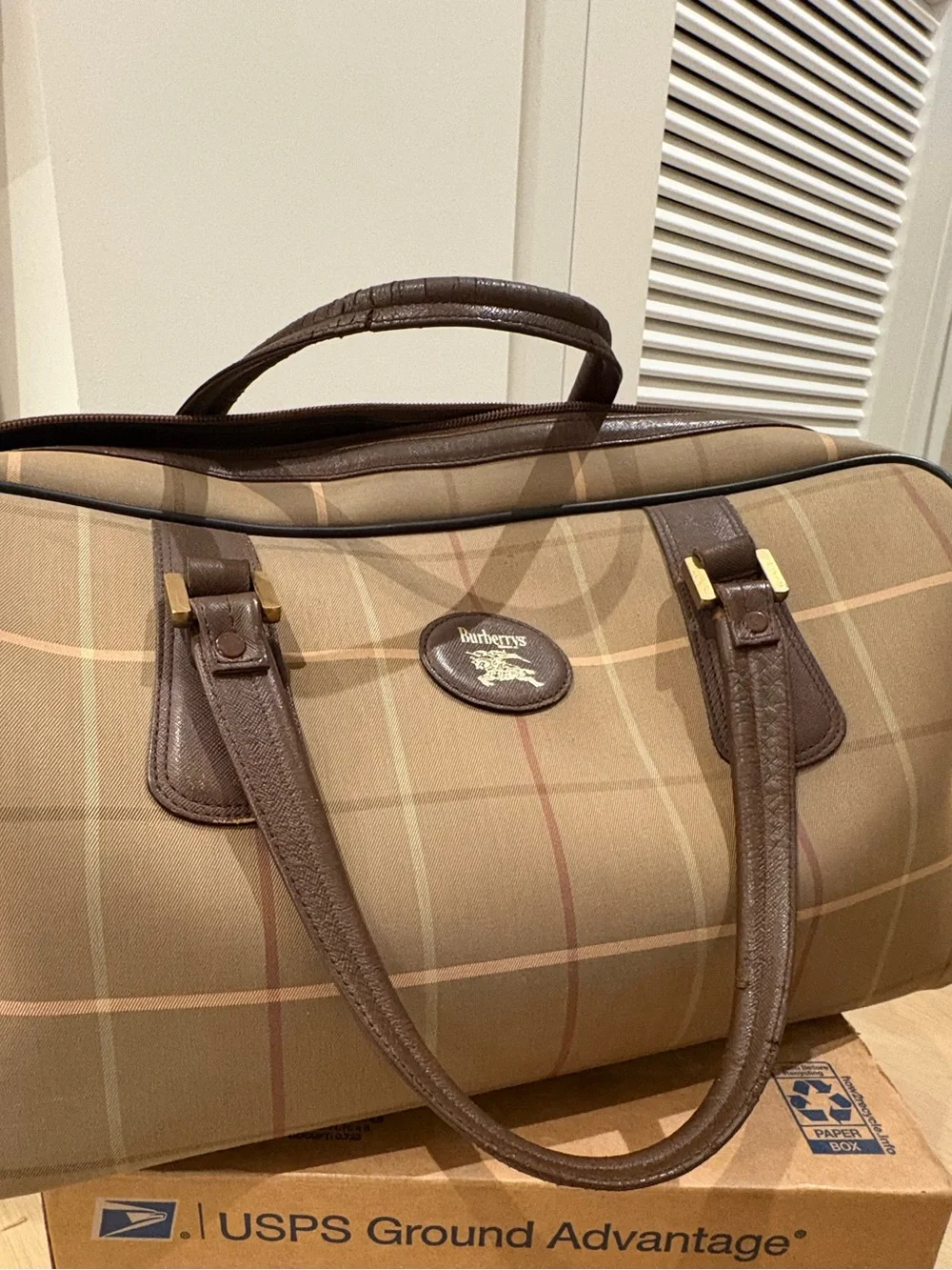 Vintage Burberrys Nova Check Boston/Weekender Bag – Brown Leather Trim